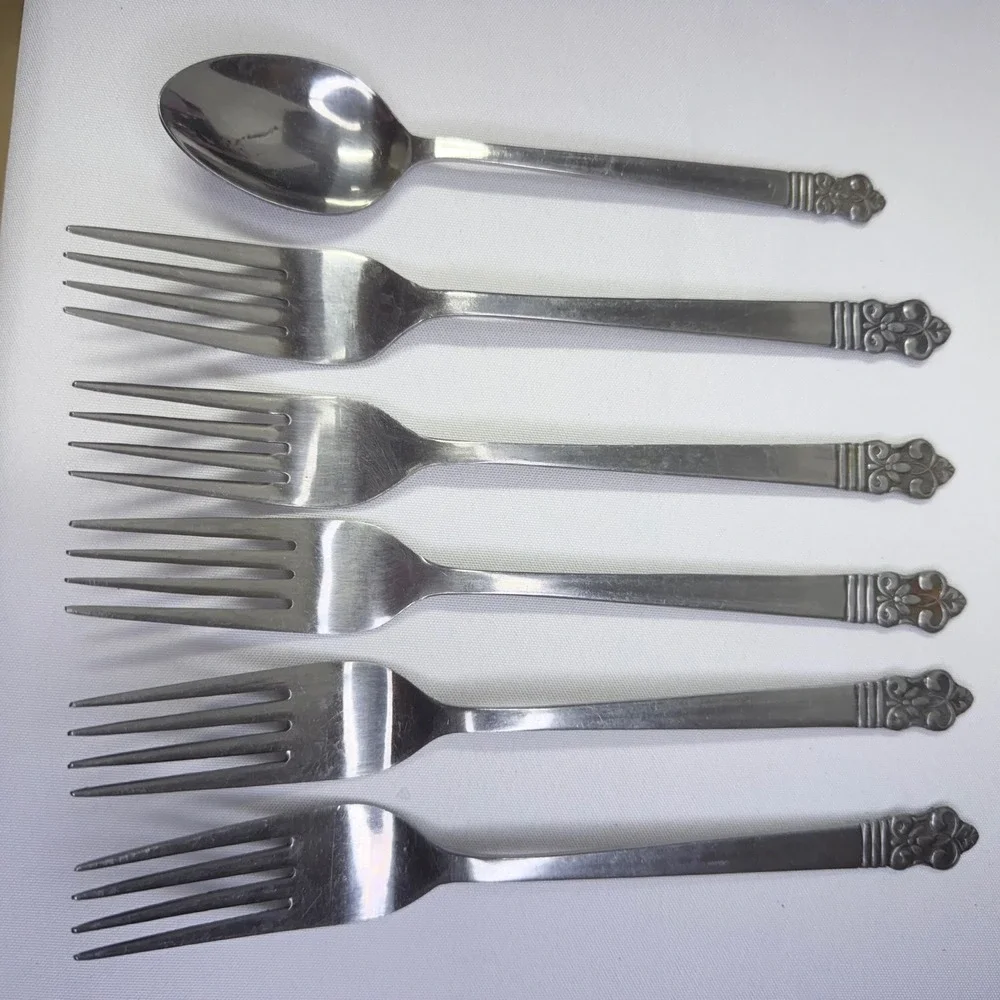 VTG Cambridge Stainless Flatware 5 Dinner Forks 1 Spoon Japan Silverware CBS1